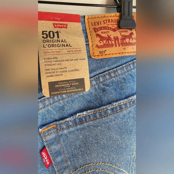 Levi's Jeans Denin Original 501 High Rise Streight Leg Distressed size 29 32 - Picture 6 of 7